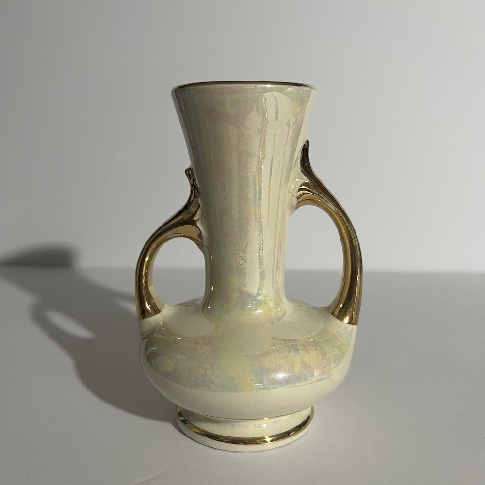 Vintage Pearl China Co Lusterware Bud Vase 22KT‎ Gold Hand Painted